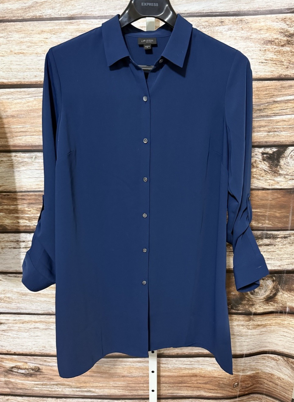 J Jill Shirt Womens M Blue Wearever Collection Easy Care Roll Tab Button Front
