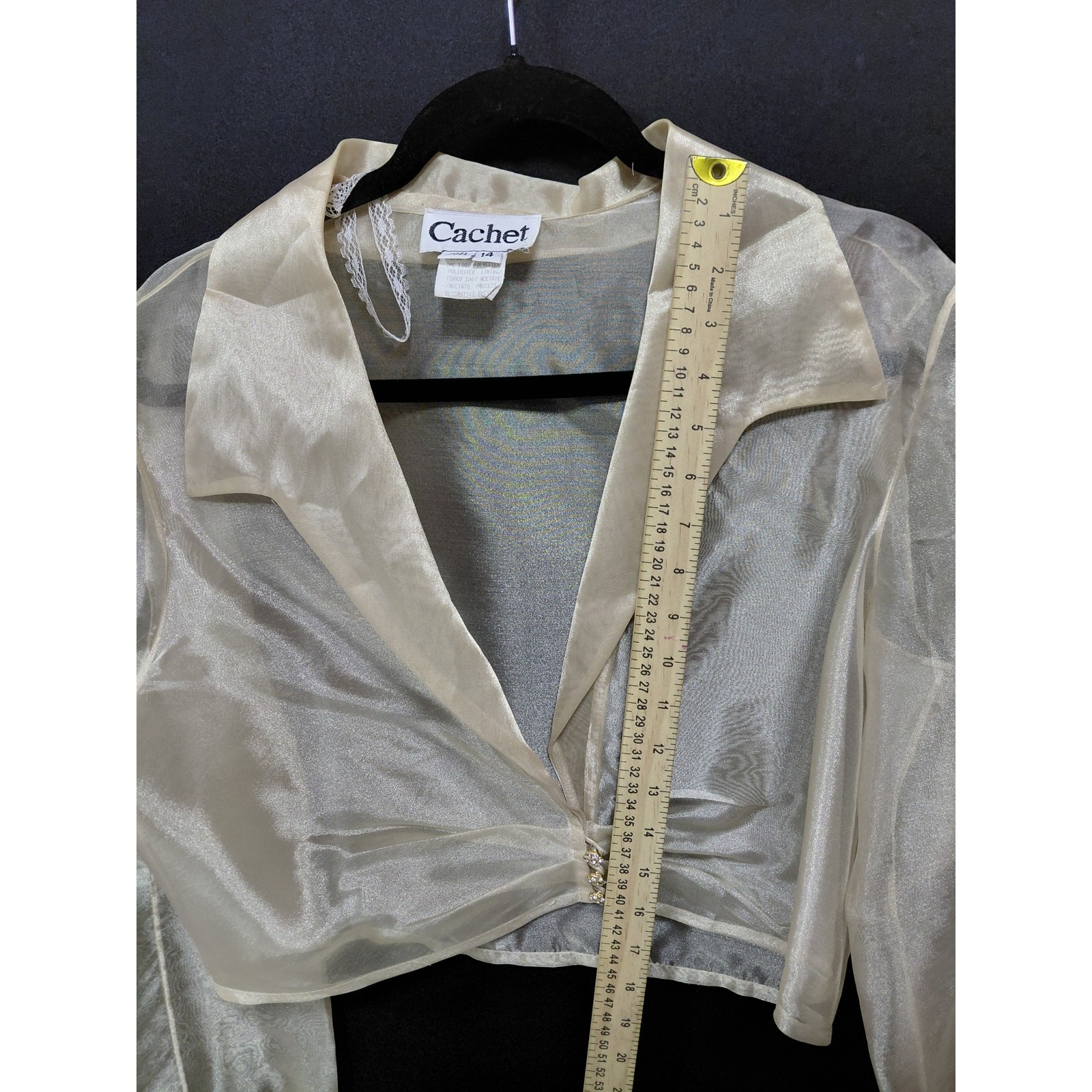 Cachet Sheer Crop Jacket Made in USA Solid Long Sleeve Women Size 14