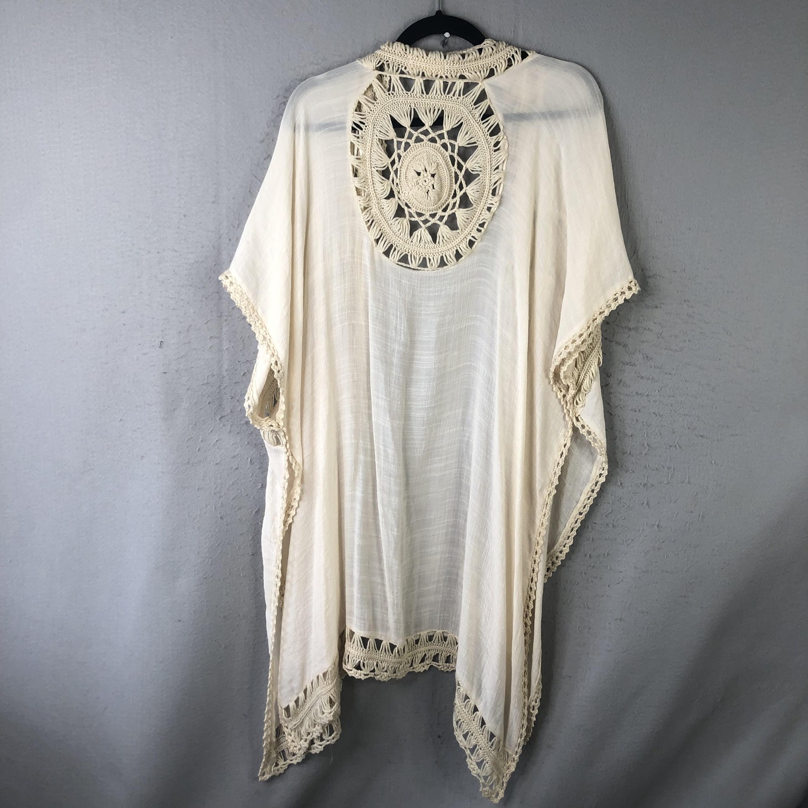 Fairy Grunge Topper Womens S Cream Crochet Fringe Boho Sheer Cardigan Feminine