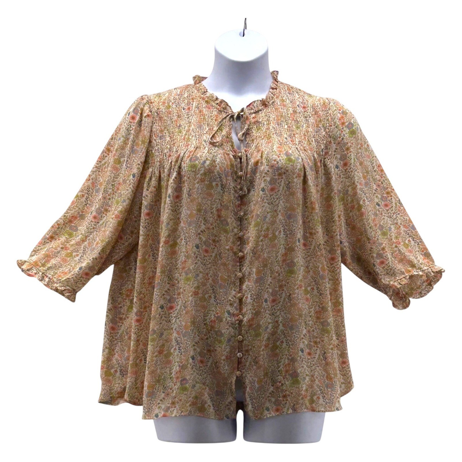 Rose And Olive Womens Peasant Blouse Size 1X Floral Smocked Cottagecore Feminine