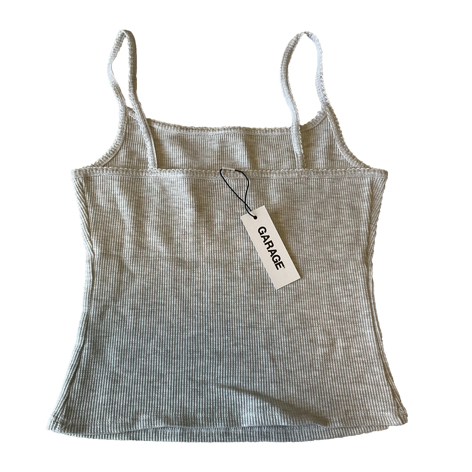 Garage Waffle Picot Cami Tank Top Womens Size S Grey Stretch Spaghetti Straps
