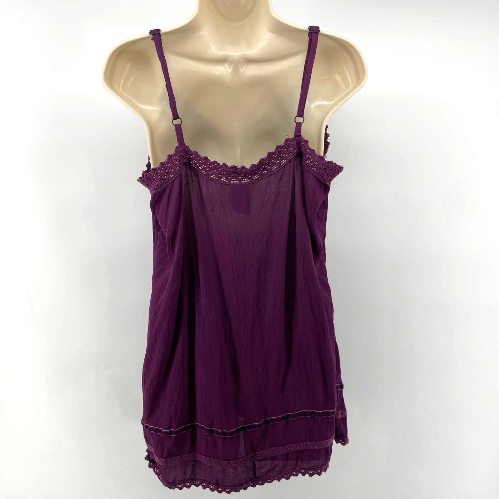 Vtg Y2K Cami Top M Crepe Purple Fairy Grunge Whimsigoth Boho Lace Velvet Trim