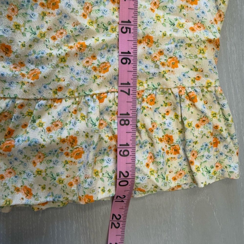 Sophie Rue Women Sz L Yellow Blue Floral Puff Sleeve Tie Front Top Cottagecore