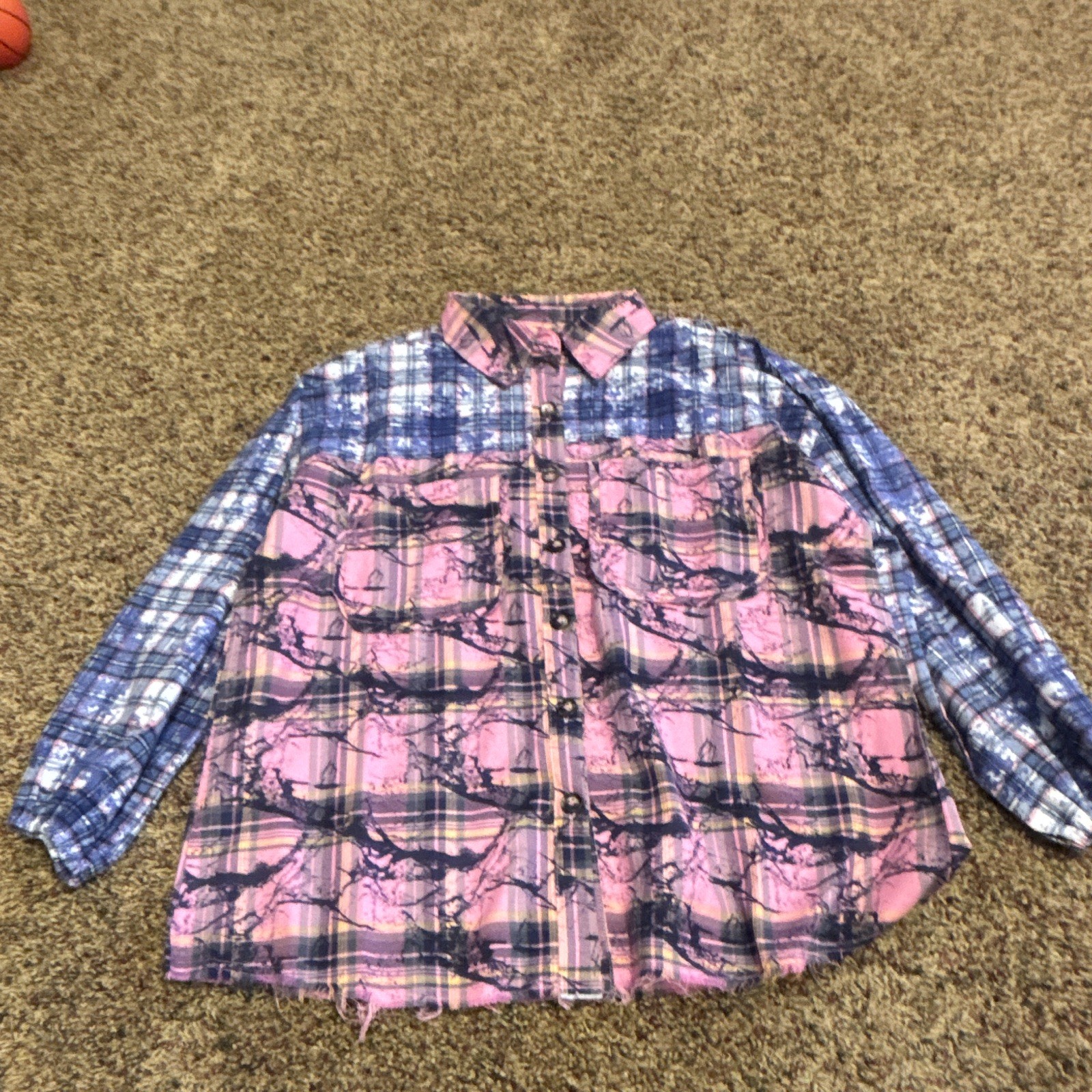 white birch Pink Blue Plaid Flannel Button-Up Relaxed Lightweight Womens L