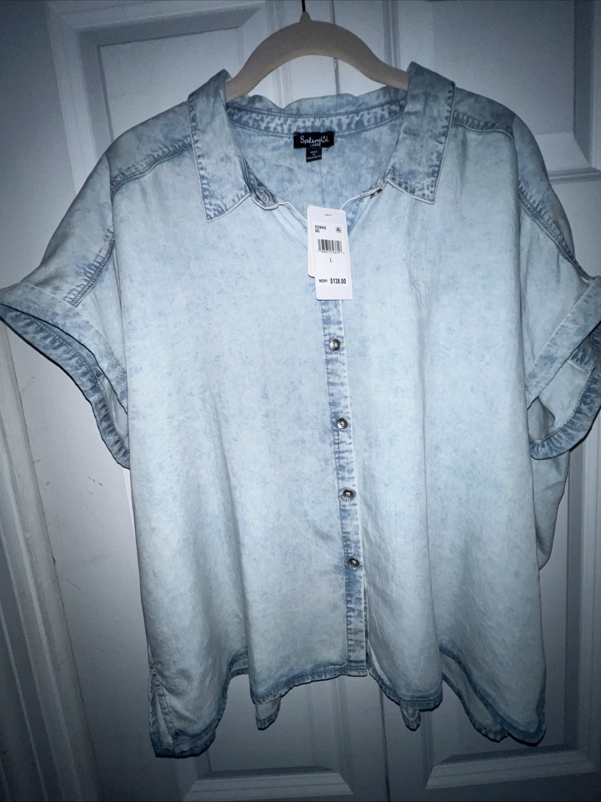 $138 NWT Splendid 100% Lyocell Button Down Blouse Light-Blue Womens LARGE
