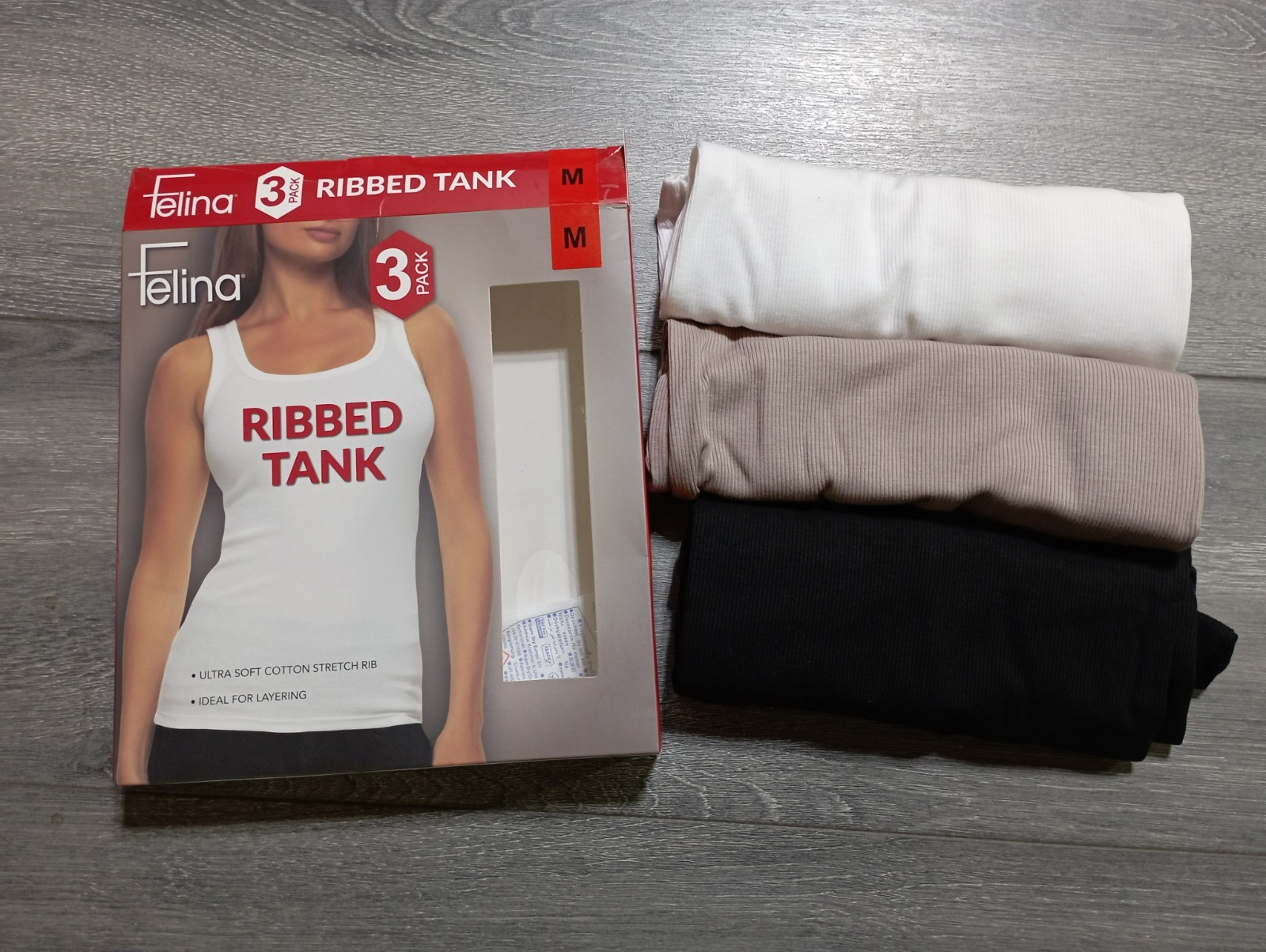 Felina 3 Pack Ribbed Tank Adult Womens Medium Layering Ultra Soft Cotton