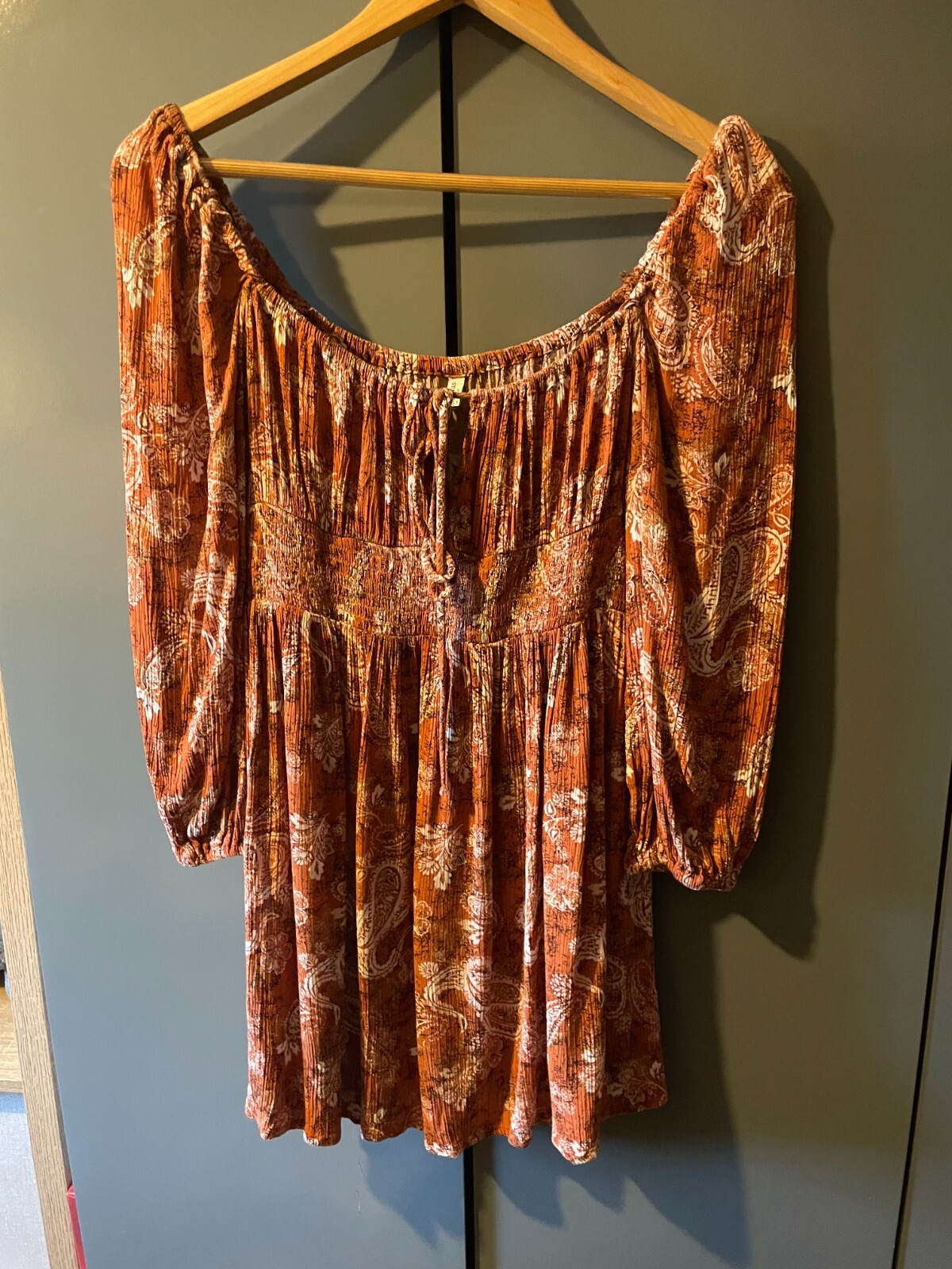 Stradivarius brown paisley printed tunic shirt size M