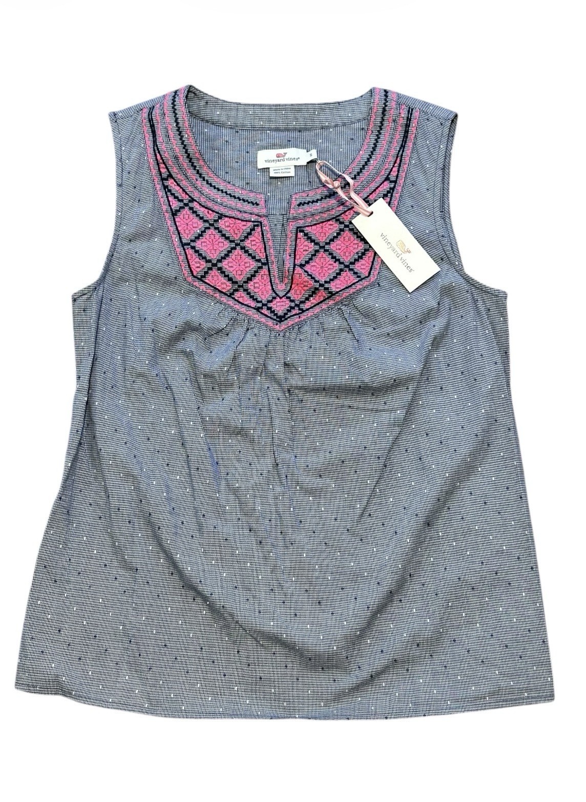 Vineyard Vines Neon Embroidered Top S | Yarn-Dyed Dobby 100% Cotton | NWT