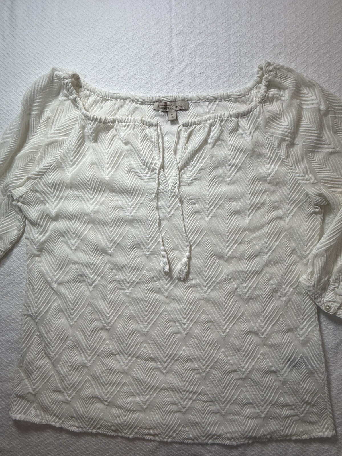 Banana Republic Heritage Collection Ivory Embroidered Tassel Blouse Medium