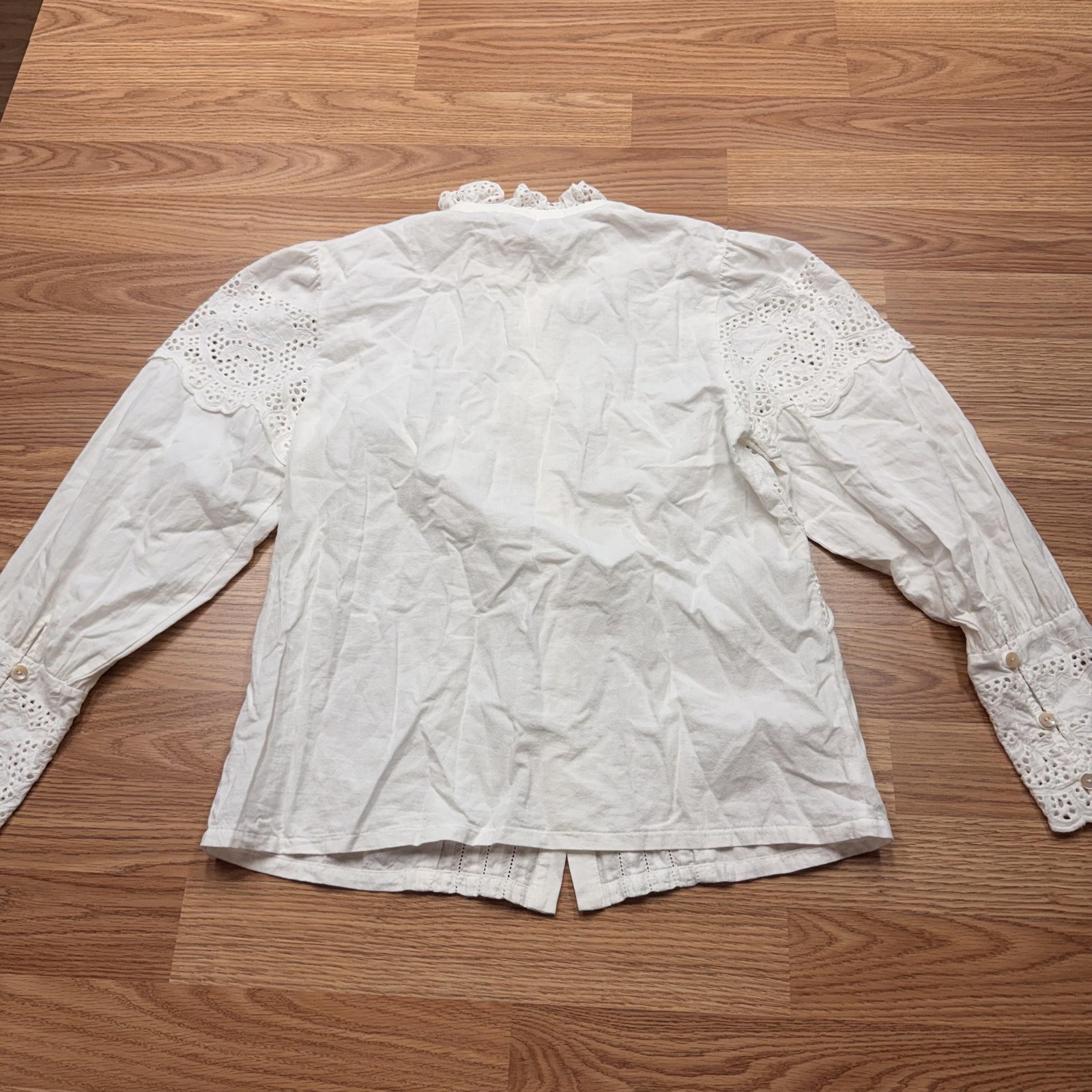 Rebecca Taylor Blouse Womens 6 White Eyelet Embroidered High Neck Long Sleeve