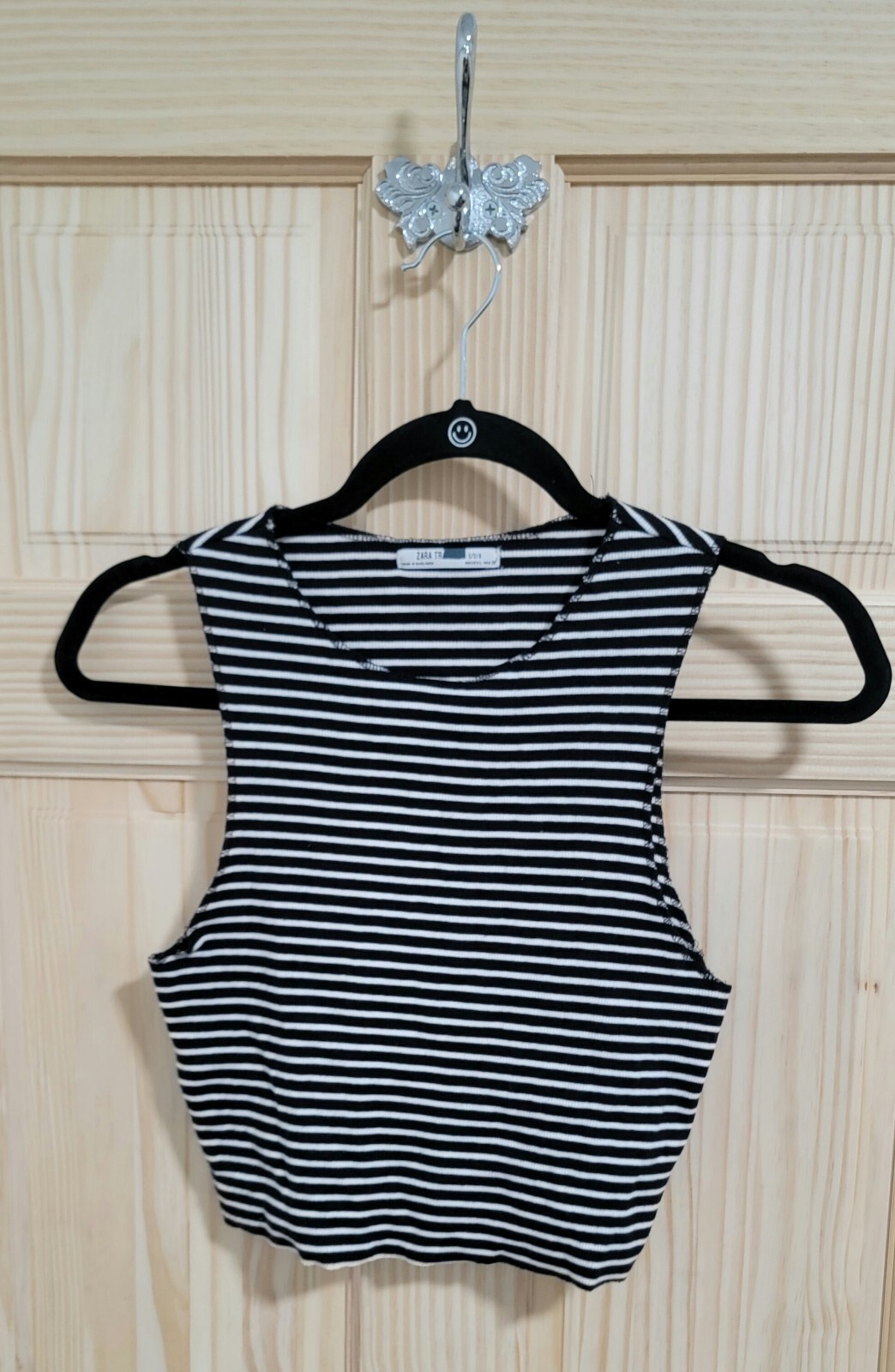 Zara Crop Tank Top Sz L Striped Black White