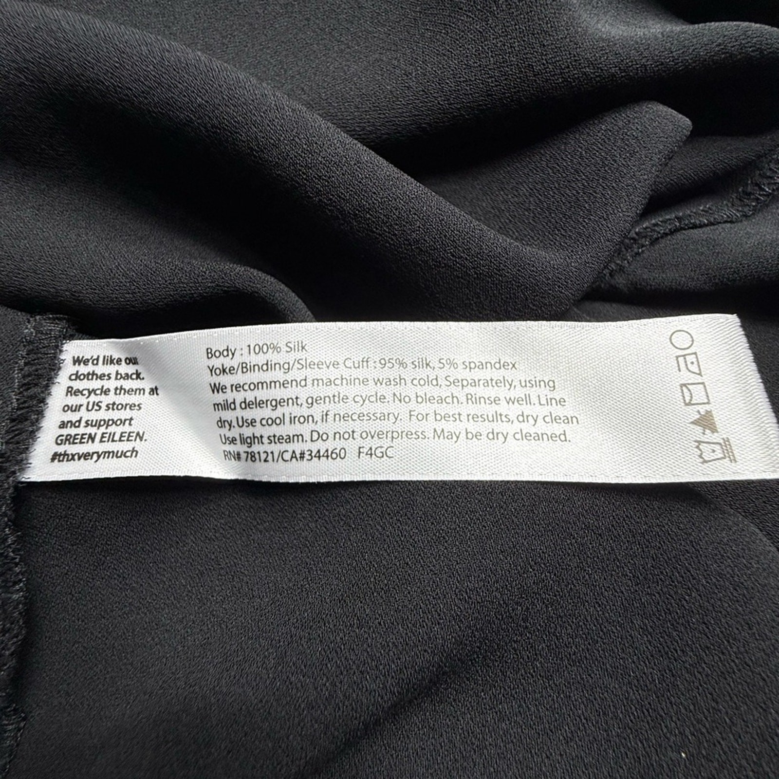 Eileen Fisher Silk Georgette Crepe Henley Tunic Dress Black Petite PP F4GC