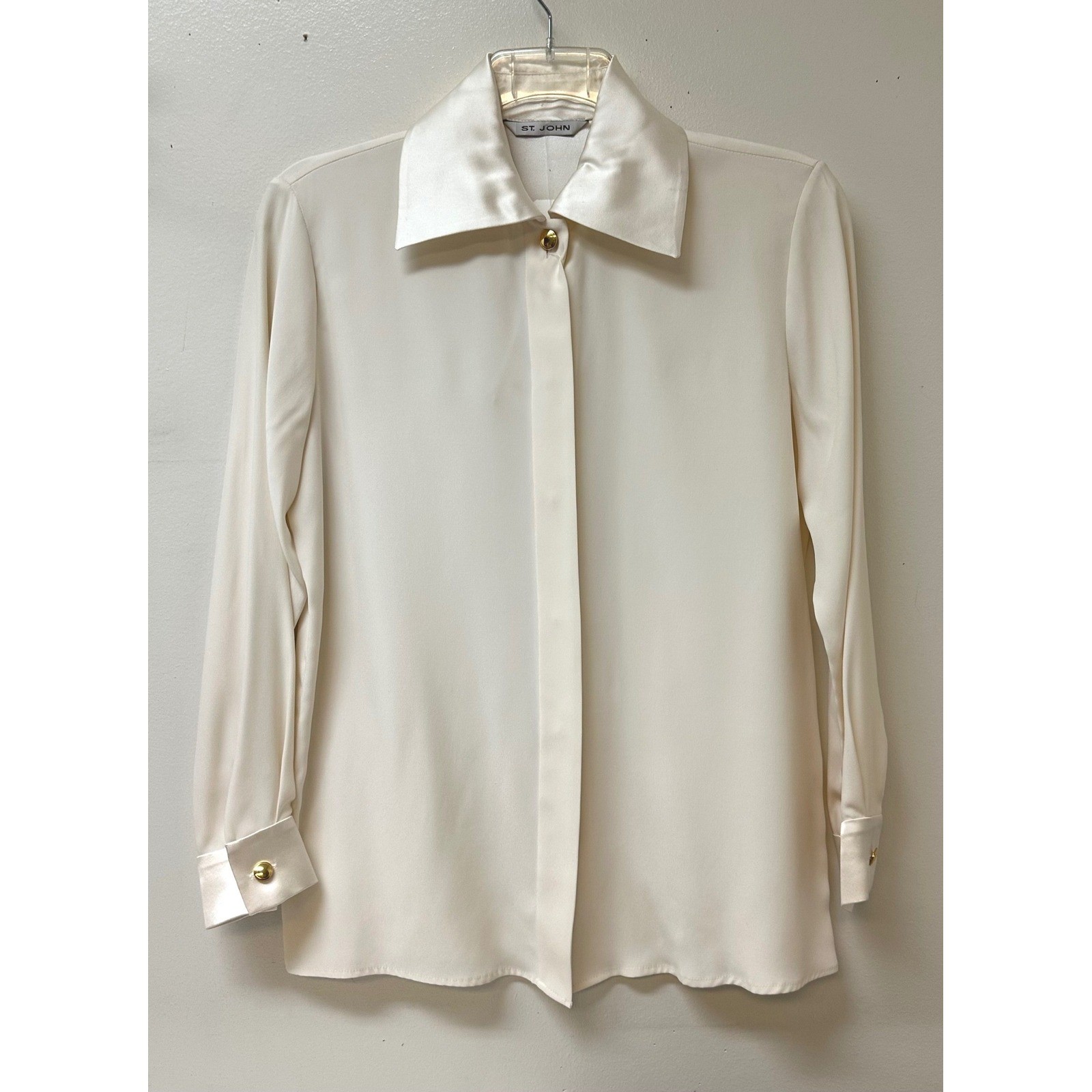 Vintage St John Silk Satin Crepe Blouse Gold Chain Detail Size 8 NEW *FLAW