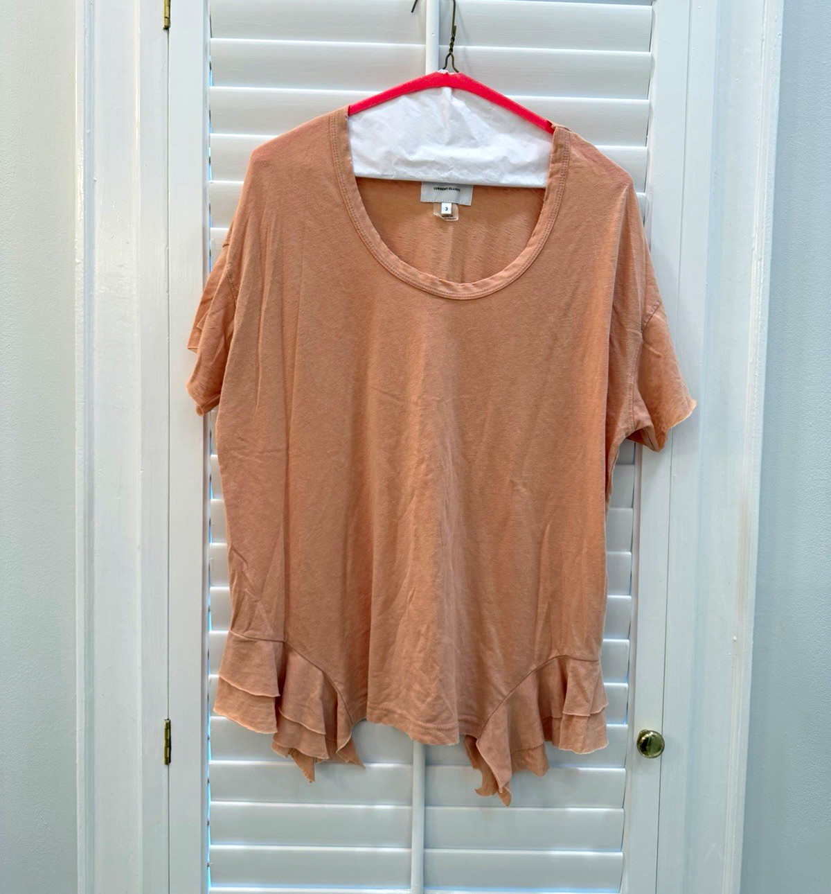 Current Elliott Muted Dusty Rose Cotton Blend Ruffle Hem Tee Shirt Womens Size 3