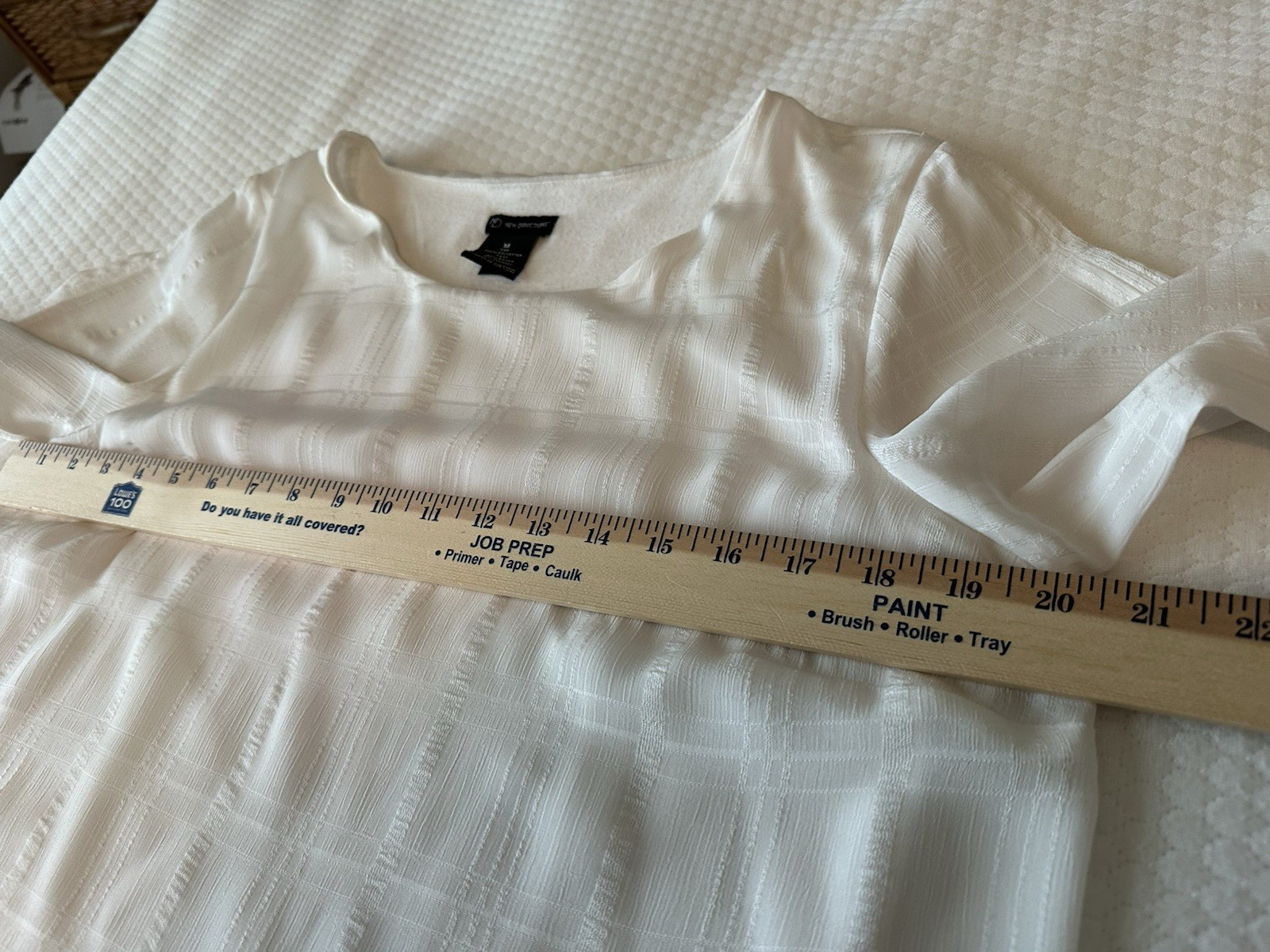 NEW DIRECTIONS M Lined Blouse Tone-on-Tone White Windowpane L/S Bateau Neckline