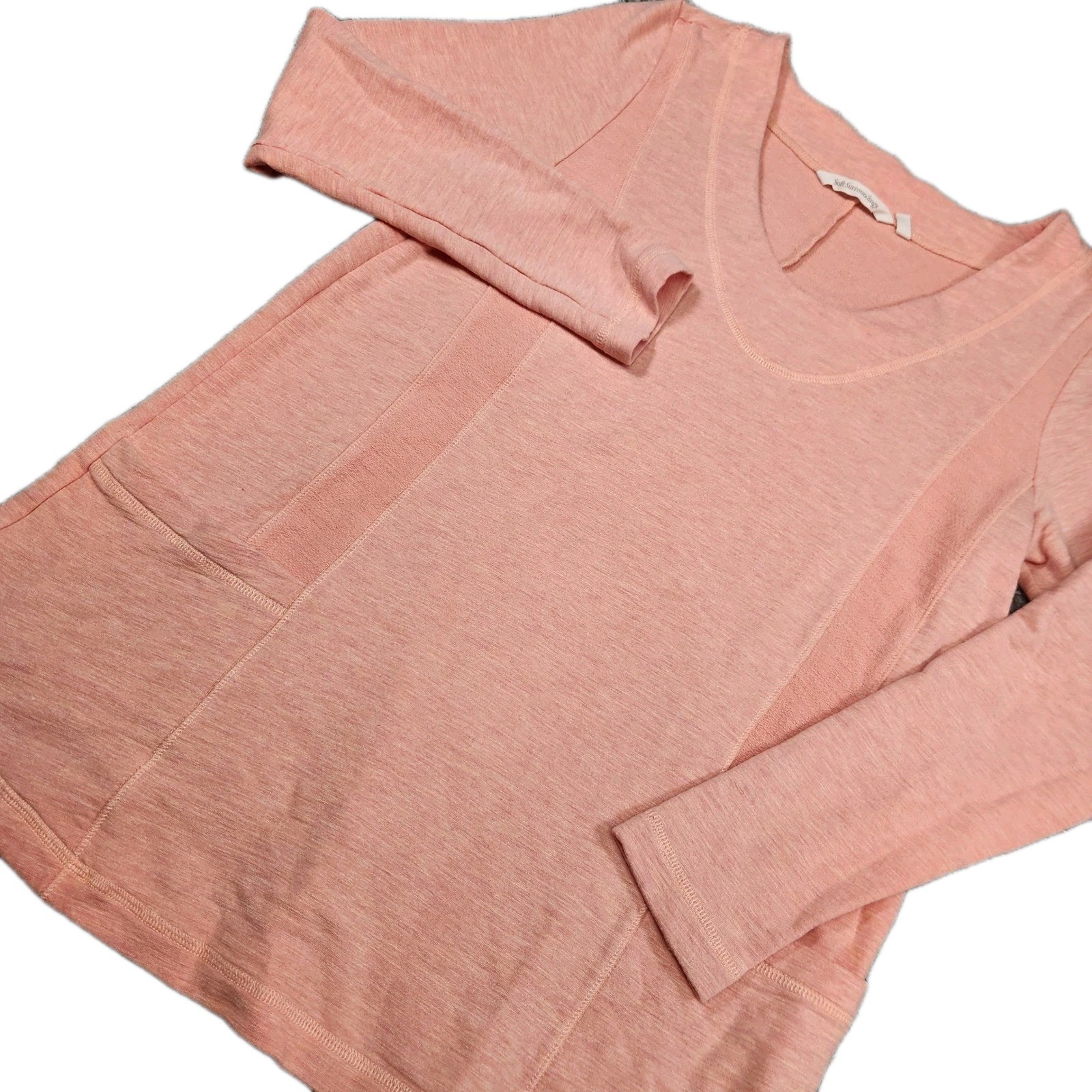 Soft Surroundings Tunic Top Women M Coral Minimalist Lagenlook Pockets L/S