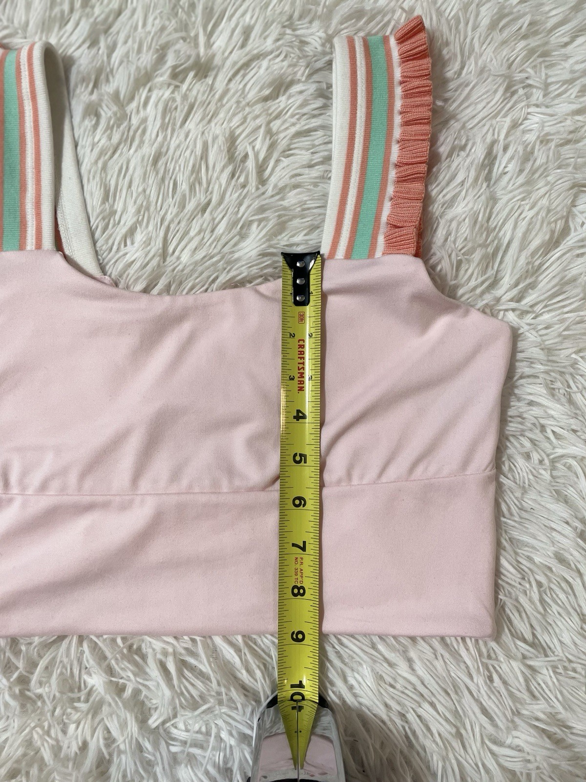 Retro Sporty Pastel Candycore 70s Active Coquette Fem Pink Crop Top Sports Bra M