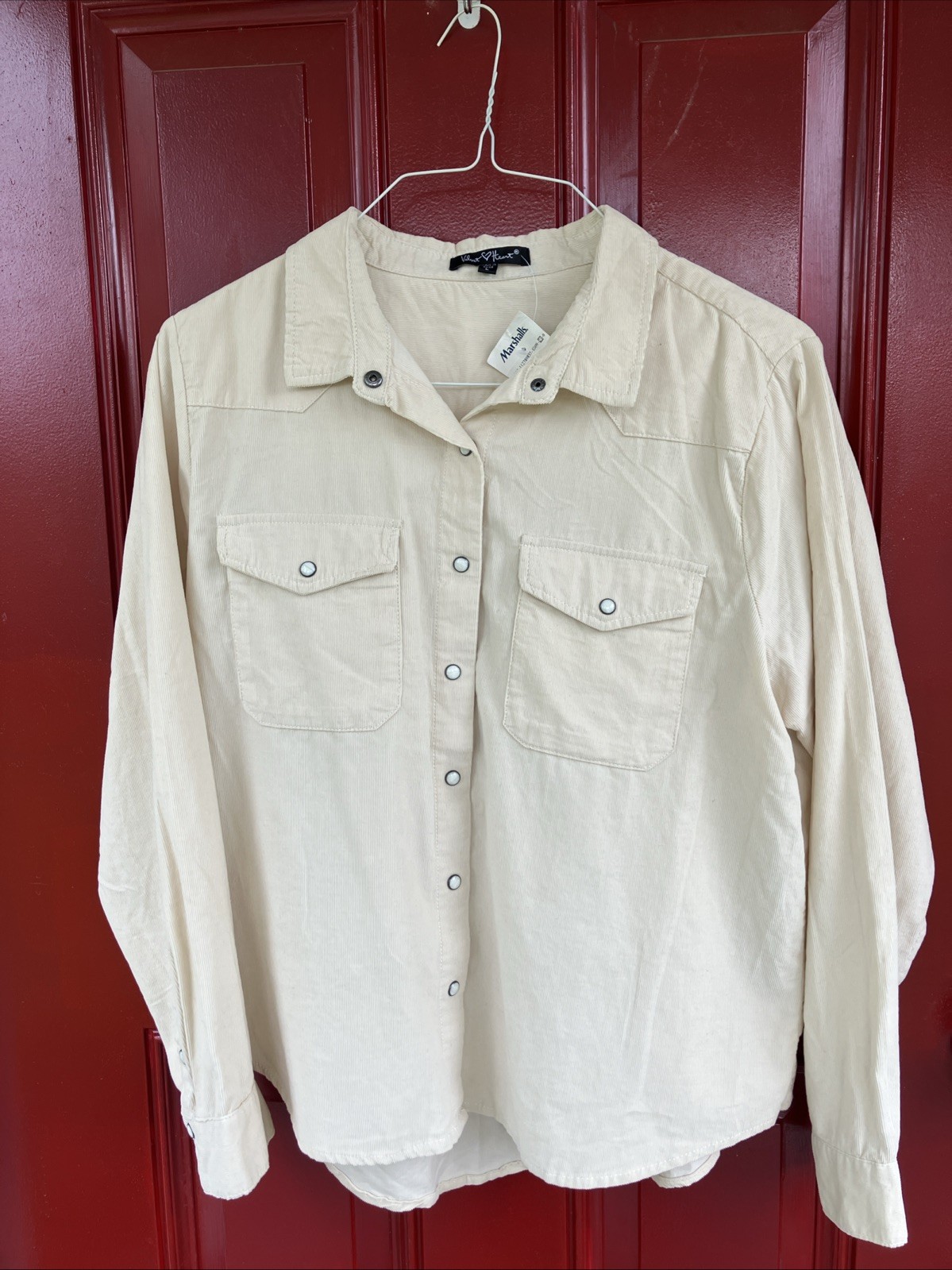 Velvet Heart Western Shirt New Women’s Large Cream Cotton Long Sleeve Pearl Snap