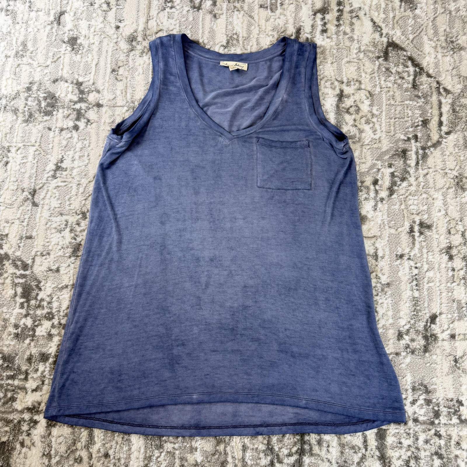 Jane & Delancey Tank Top Women S/M Blue V Neck Pocket Rayon Jersey Stretch Knit
