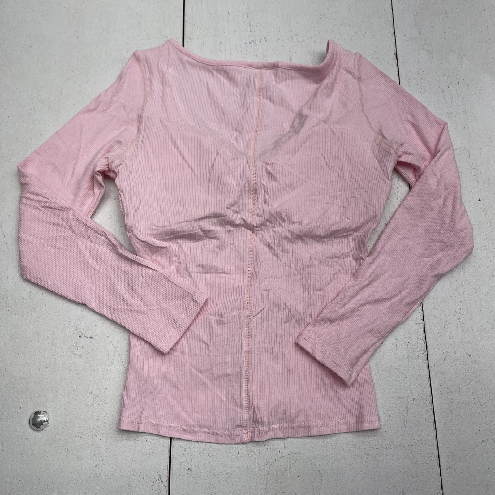 Danysu Pink Ribbed Padded Long Sleeve Twist Detail Top Women’s Size Medium
