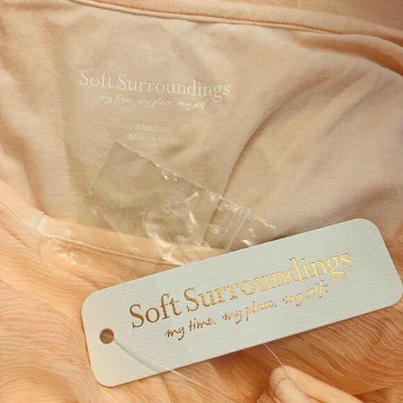 SOFT SURROUNDINGS Silk Romance Peach Parfait Embellished Blouse Size M NEW