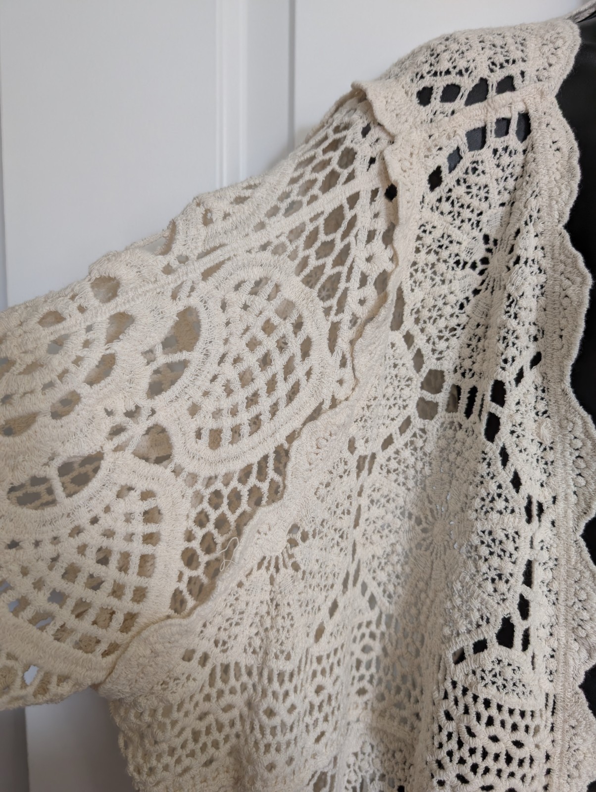 Crochet kimono duster cardigan ivory boho festival Origami by Vivien plus 2X 3X