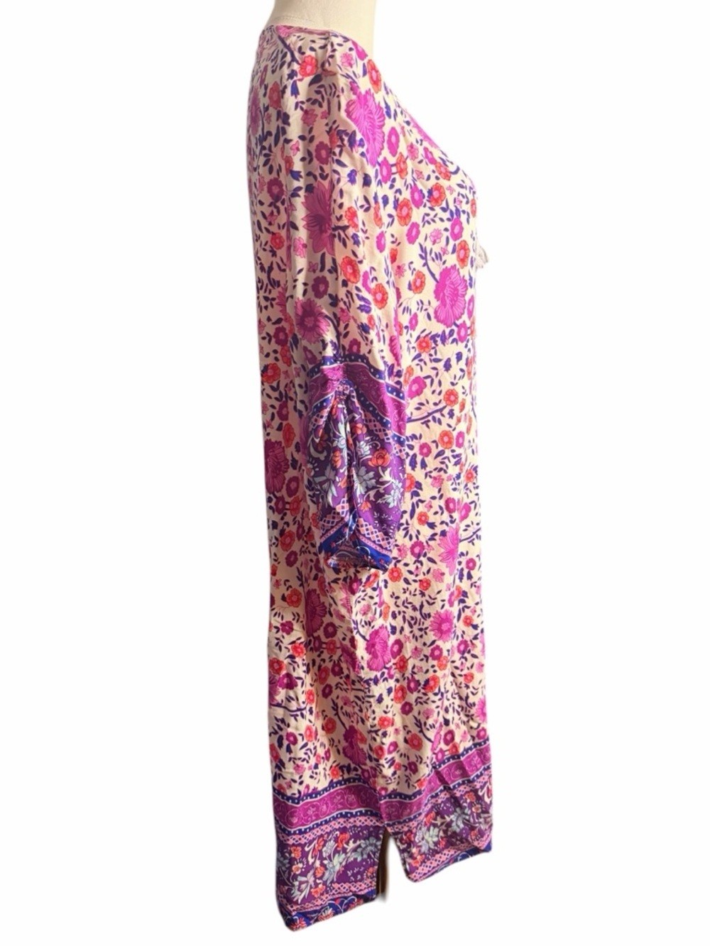Halife 2X Boho Floral Border Print Tassel Tie Shift Dress Pink Purple Plus Size
