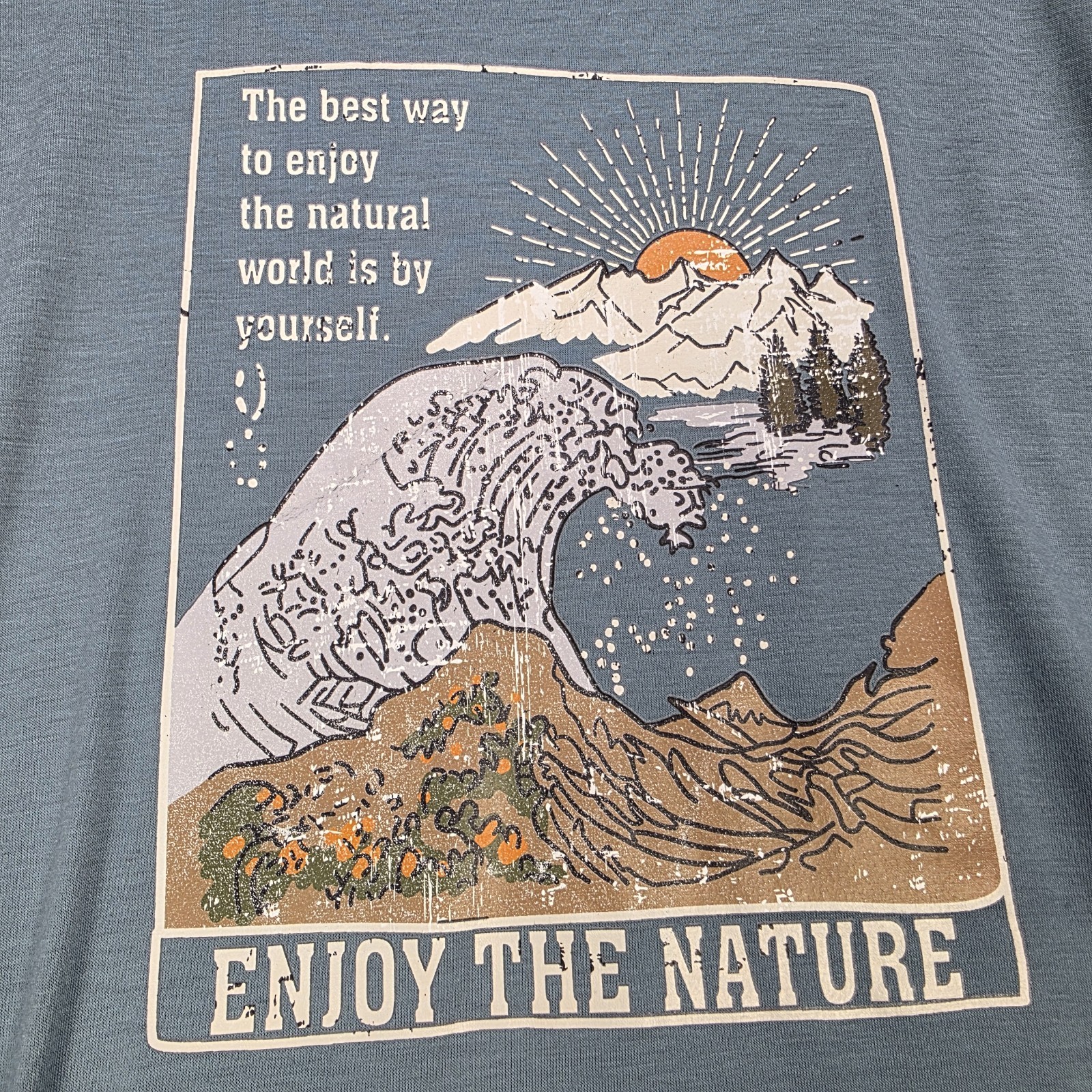 Enjoy Nature Comfort Blue Graphic Print T-Shirt Women’s Size Small Travel Casual