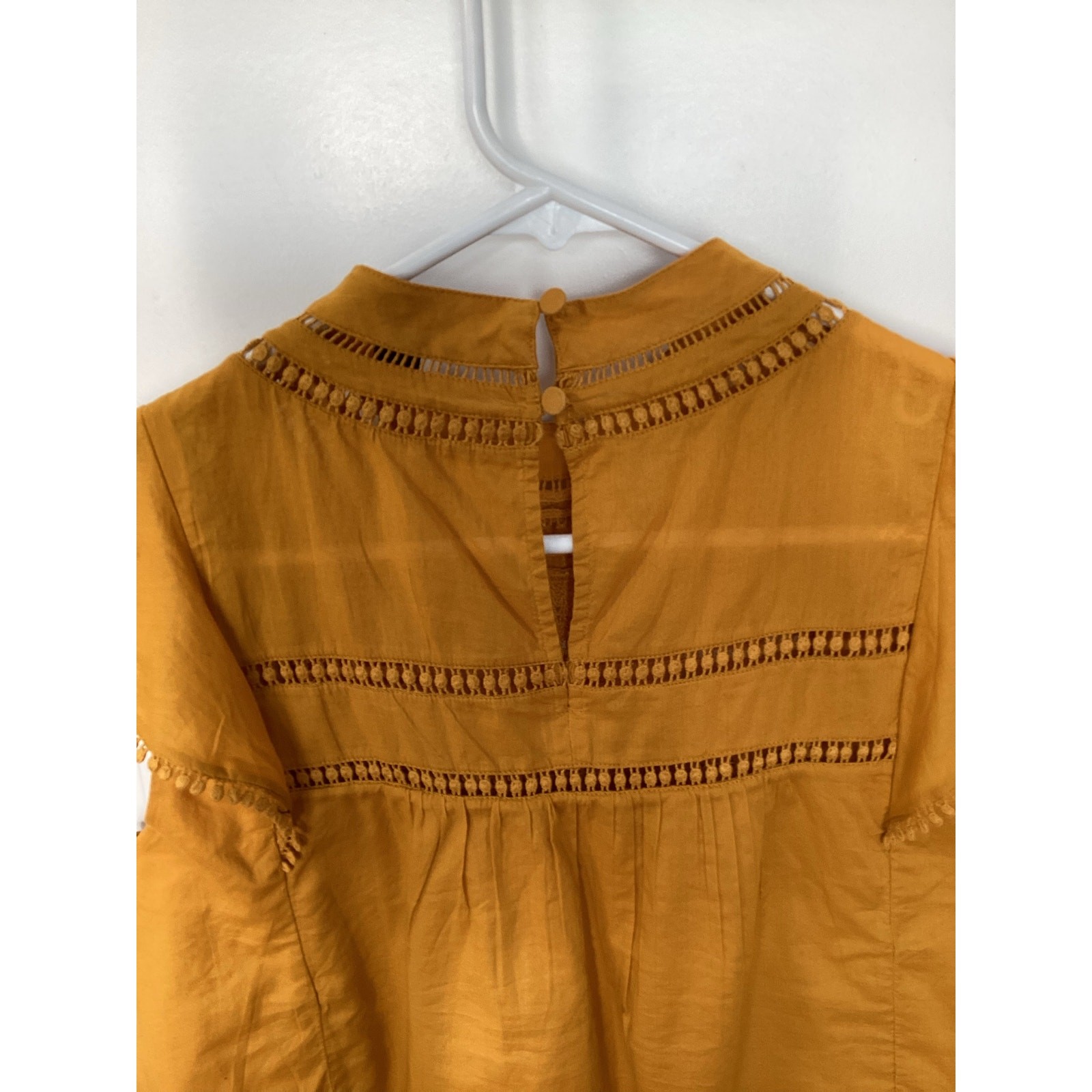 J. Crew Flutter-Sleeve Crocheted Lace Top Embroidered Boho Mustard Yellow SZ XS