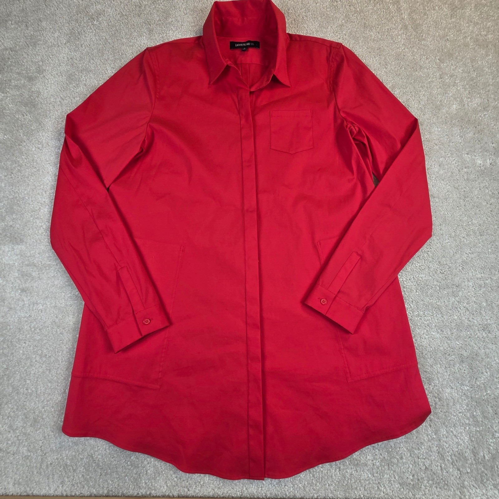 Lafayette 148 New York Red Button Down Shirt Long Sleeve Tunic Women’s P/S