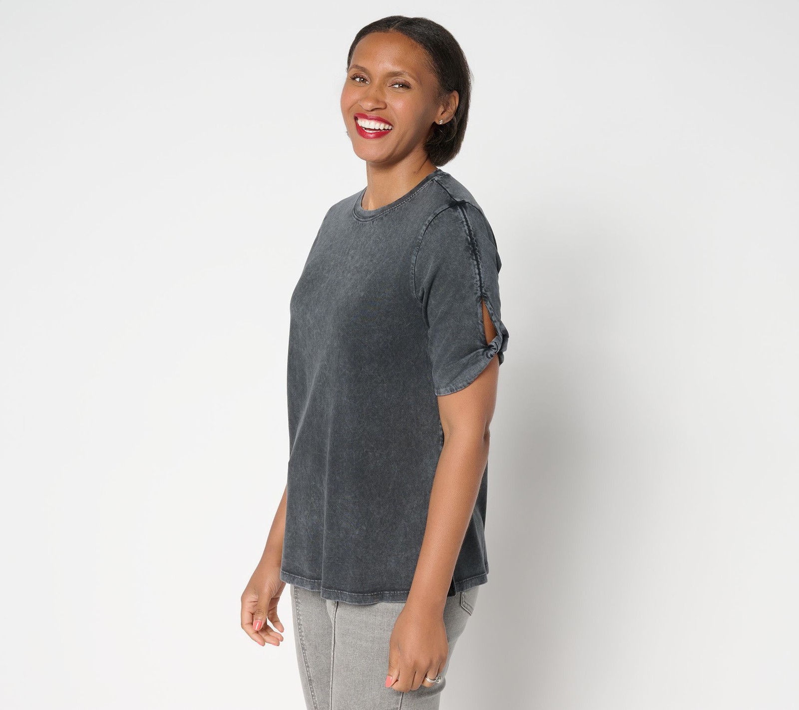 LOGO by Lori Goldstein Principles Elbow Twist Detail Knit Top Phantom M New
