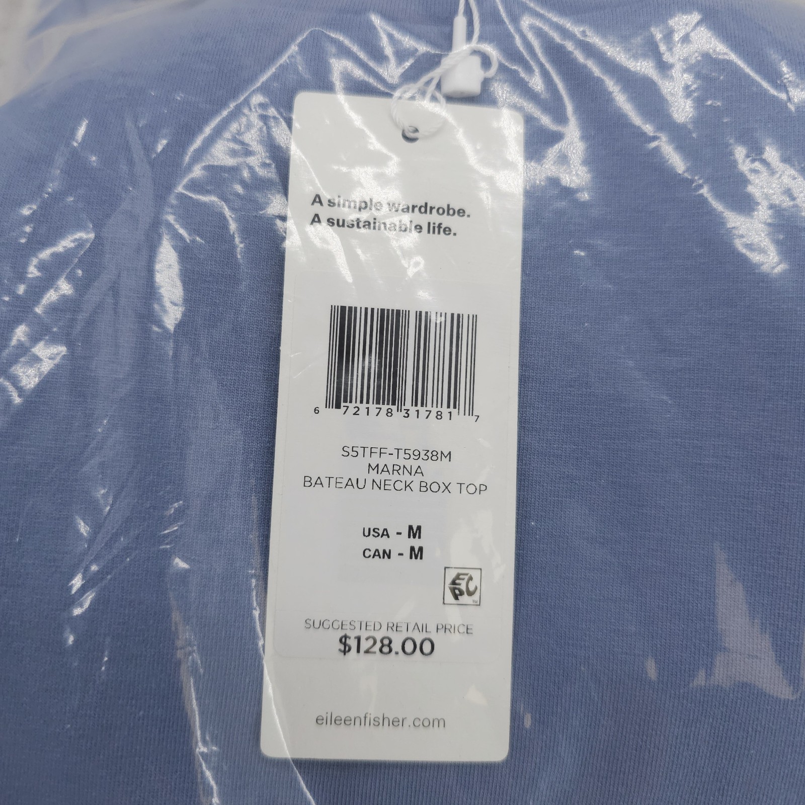 NWT EILEEN FISHER Stretch Jersey Knit Bateau Neck Box Top MARNA Blue MEDIUM