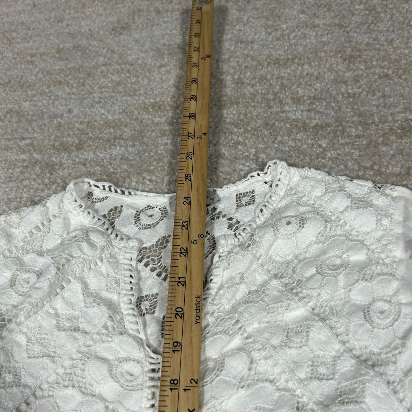 Bellambria Blouse Womens M White Silk Lace Bell Sleeve V-Neck Sheer Boho Top