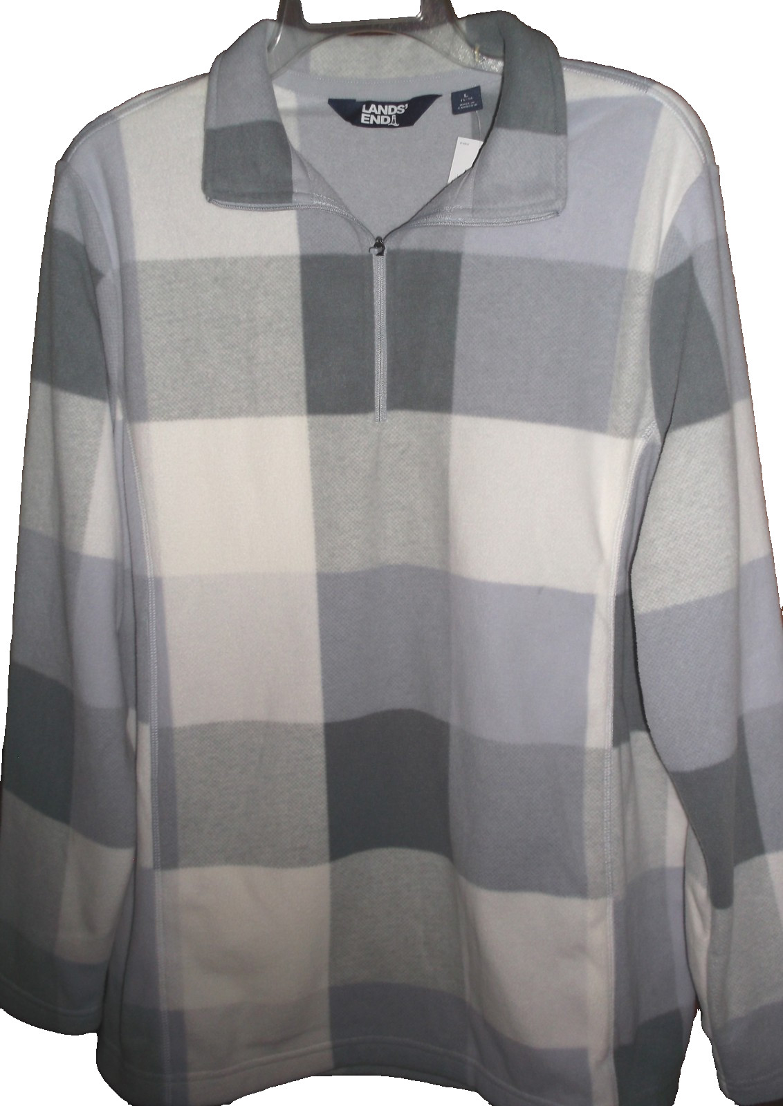 NWT 💥LANDS’ END💥 Soft Comfort Fleece Buffalo Plaid Top Quarter Zip L (14-16)