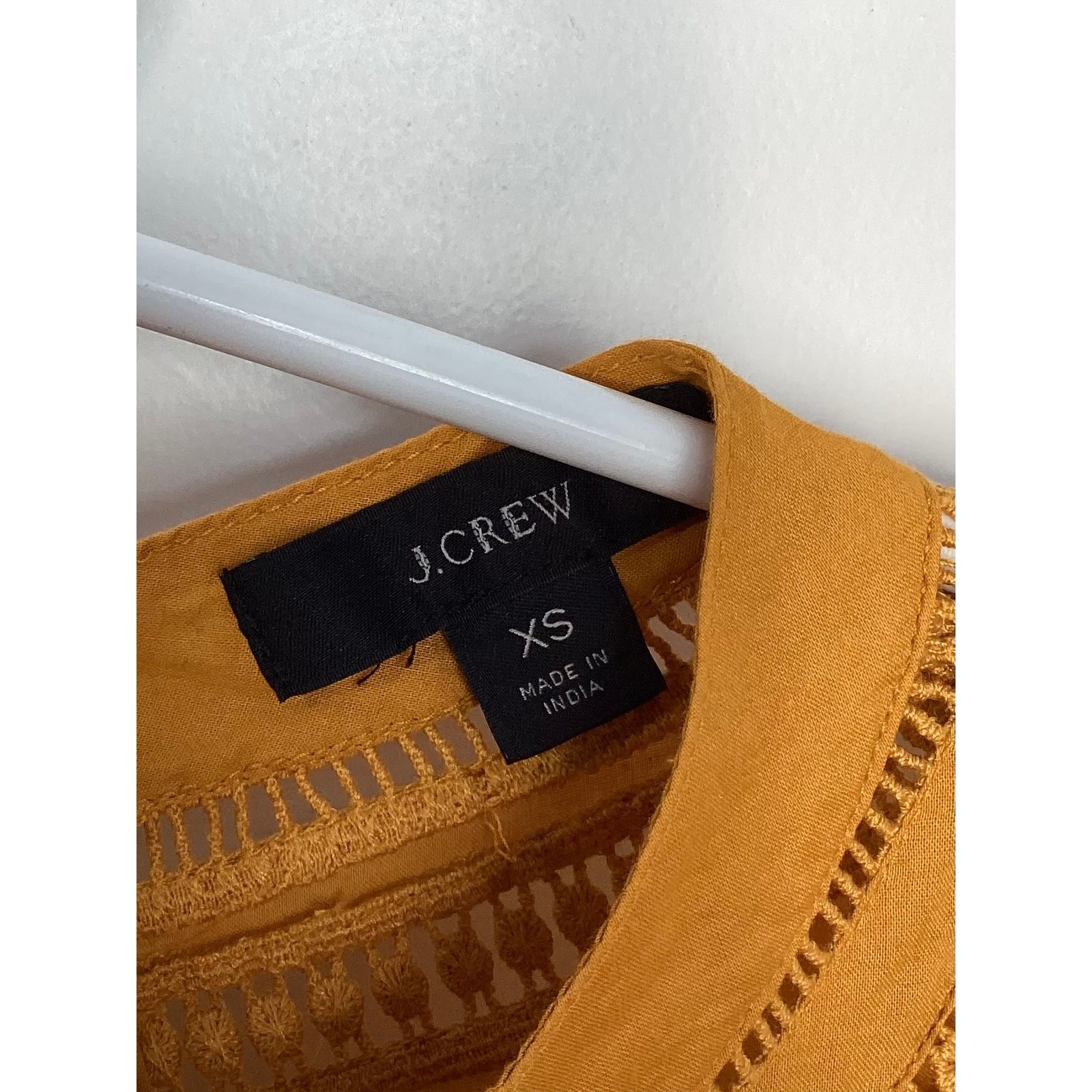 J. Crew Flutter-Sleeve Crocheted Lace Top Embroidered Boho Mustard Yellow SZ XS