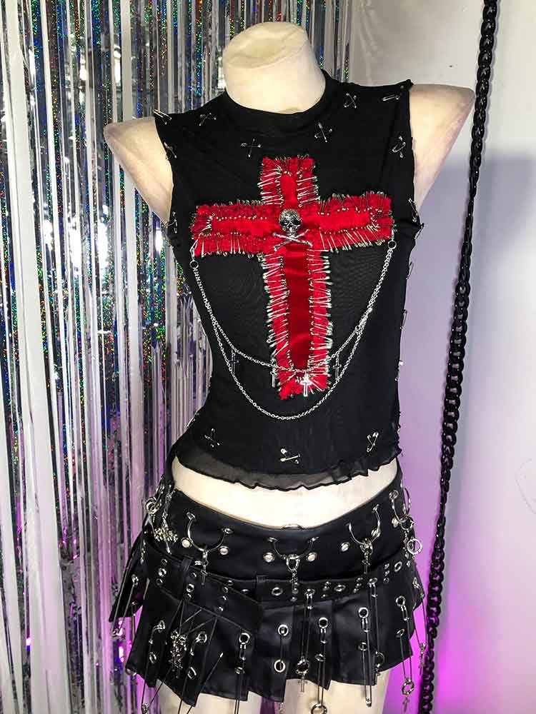Goth Tops Punk Mini Rock Clothes Grunge Gothic Tank Emo Clothing Y2K Chic H5