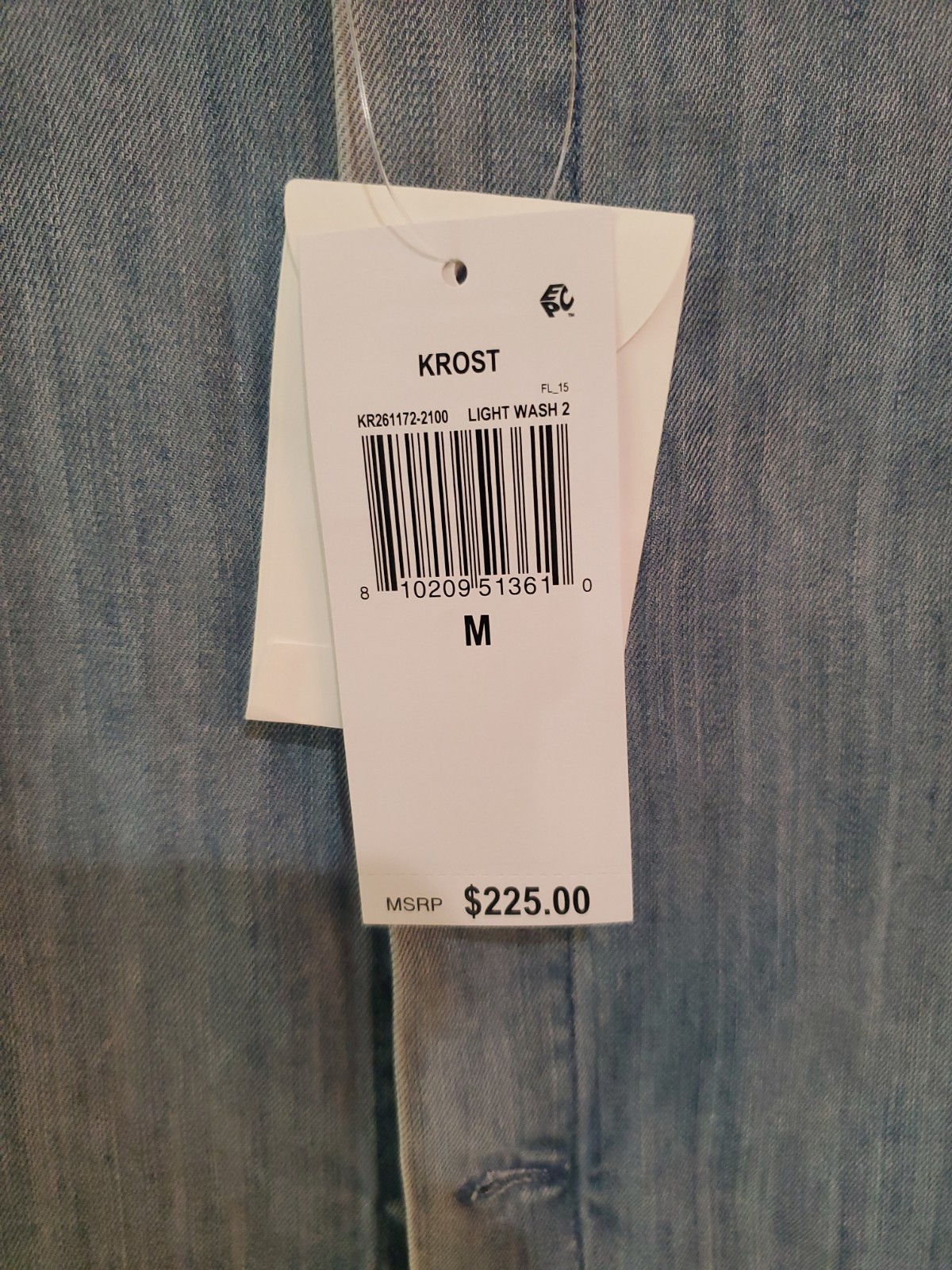 KROST Oversized Denim Shirt in Light Wash. Size M. New With Tags