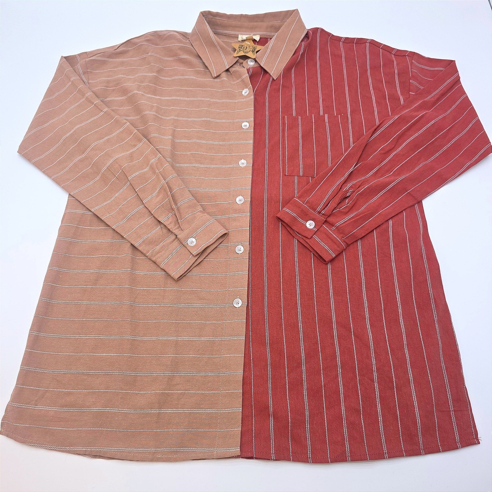 NWT Hem & Thread The Wild Two Tone Striped Button Up Shirt Women’s Size L
