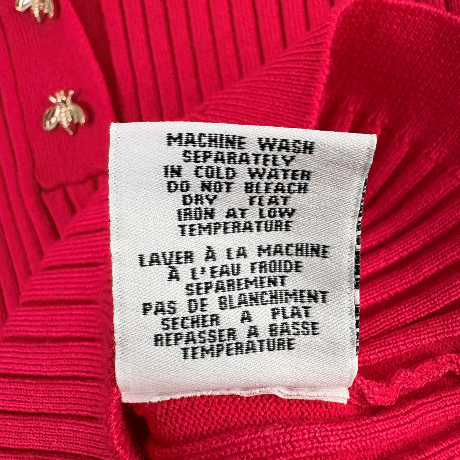 Magaschoni Ribbed Knit Top Womens L Spanish Rose Red Bee Button Short Sleeve NWT