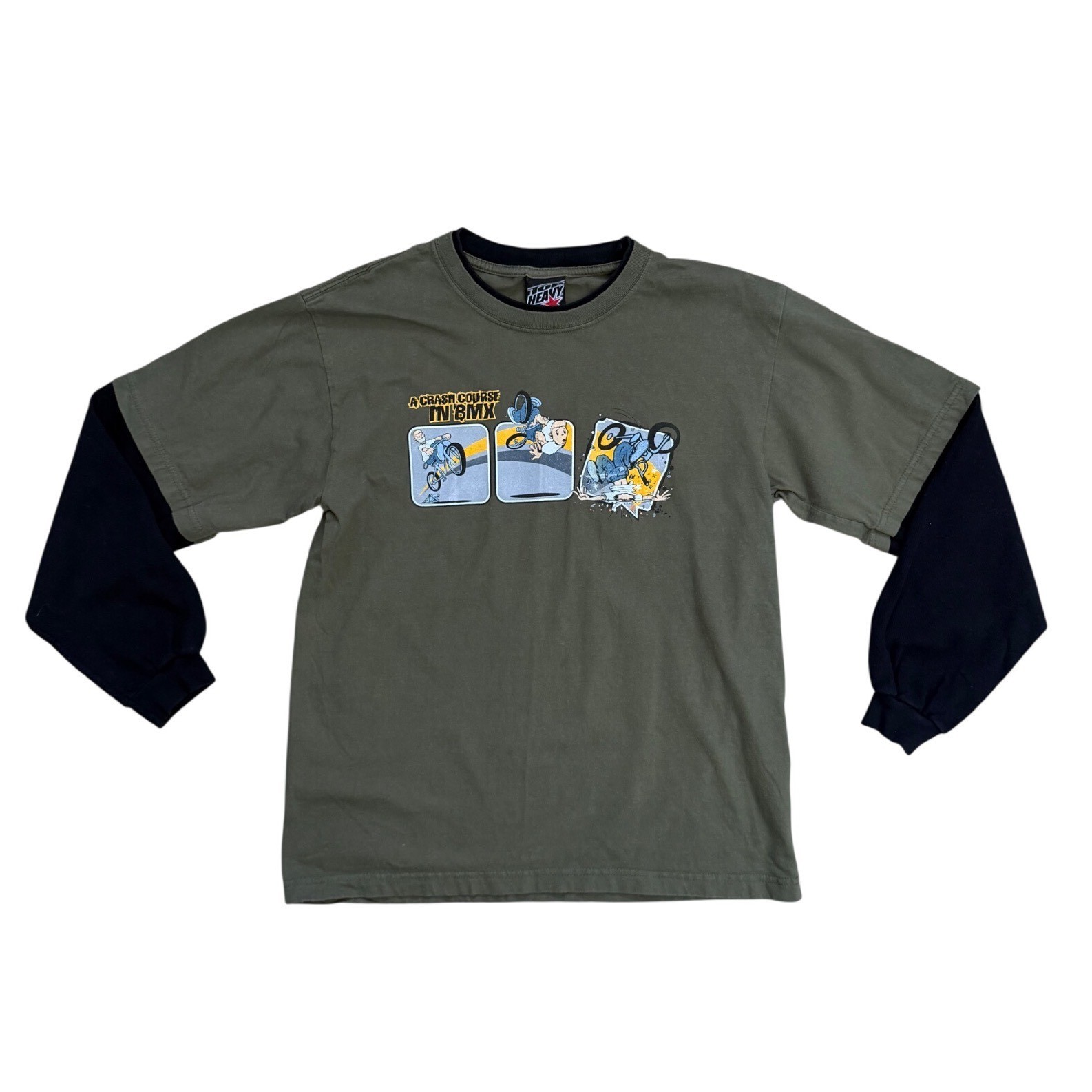 Vtg 2004 Top Heavy BMX Graphic Shirt XL Olive Green Y2K Skater Emo Long Sleeve