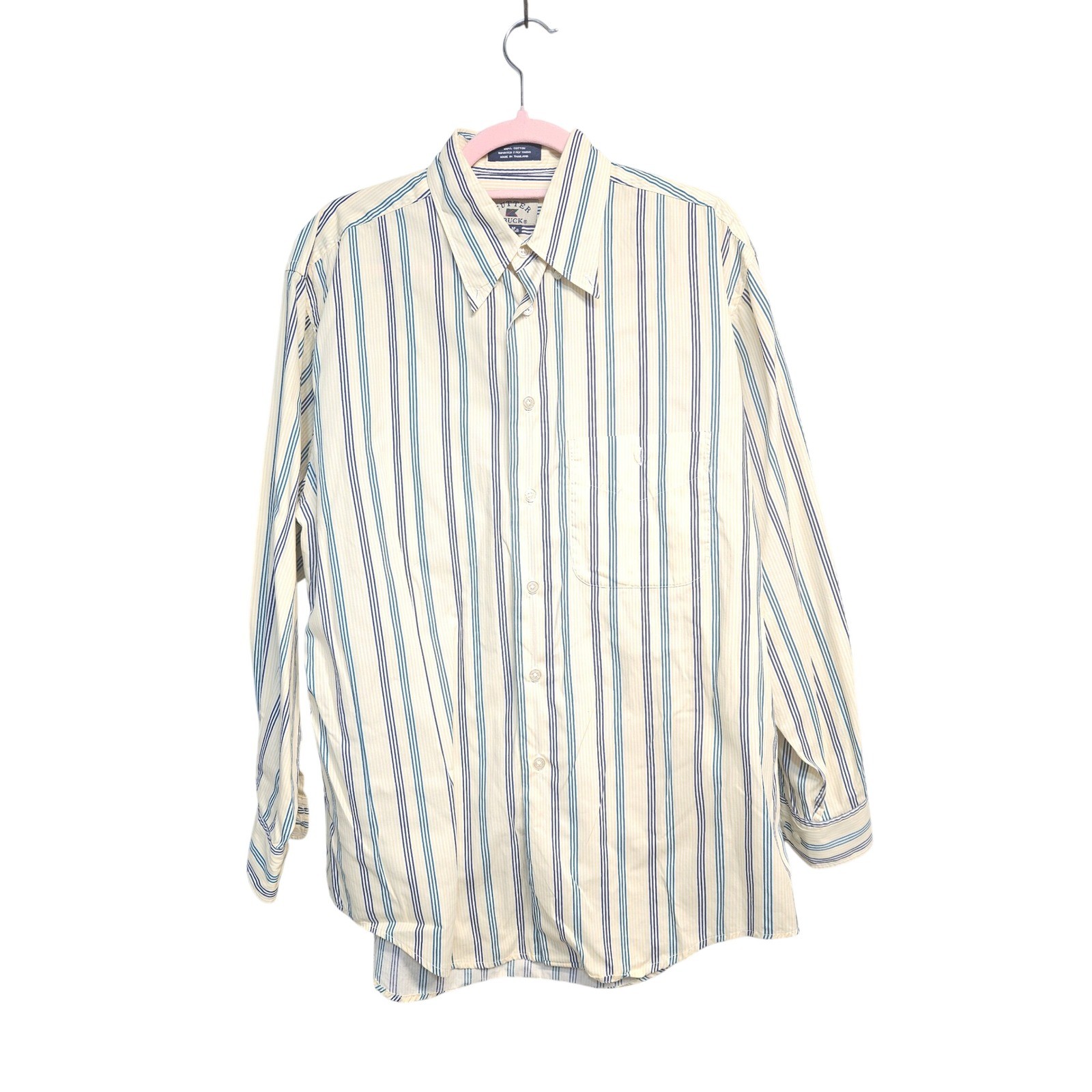 Cutter & Buck Womens Yellow Blue Striped Cotton Button Down Shirt Size M