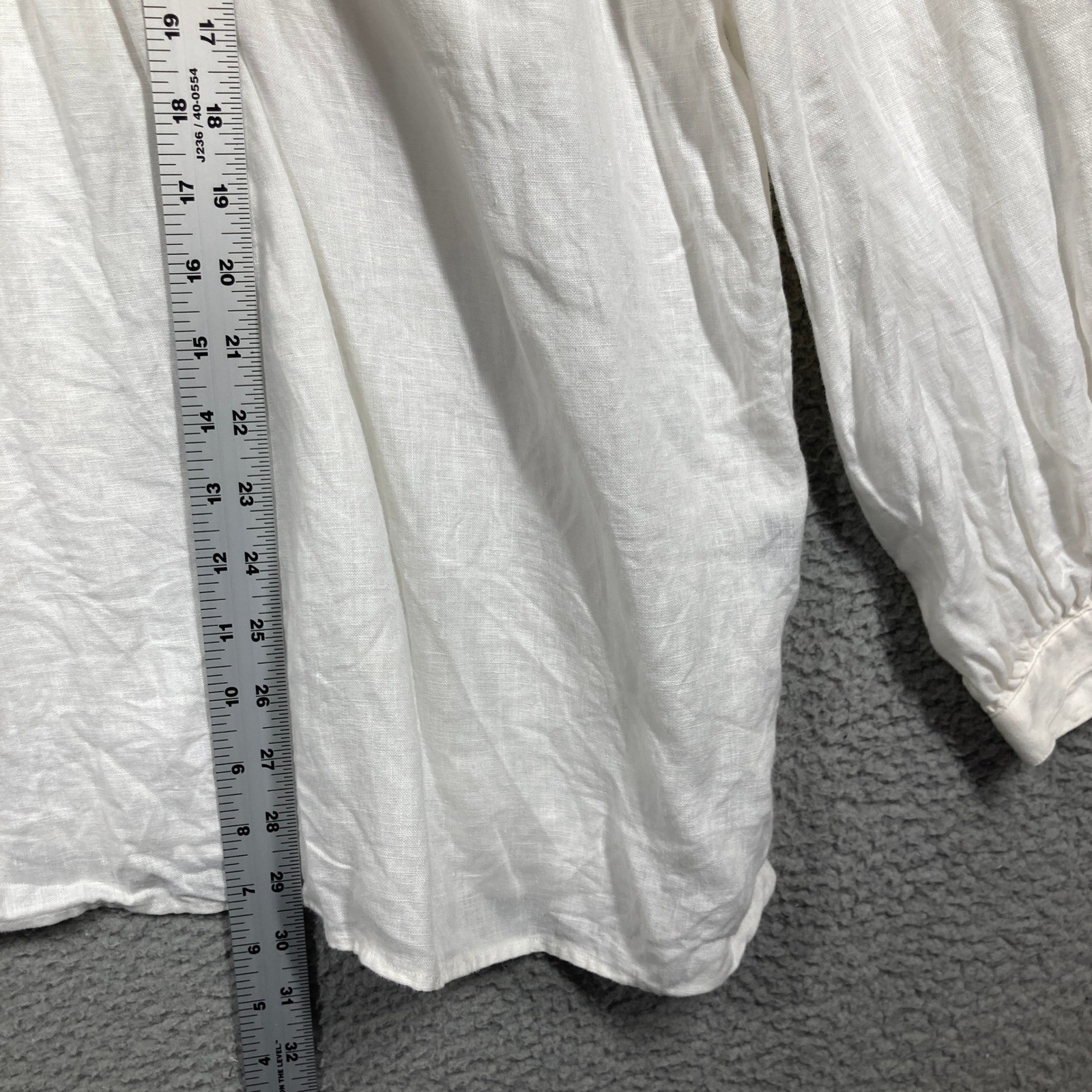 Chaps Linen Pintuck Blouse Women 2X White Long Sleeve Mandarin Keyhole Top