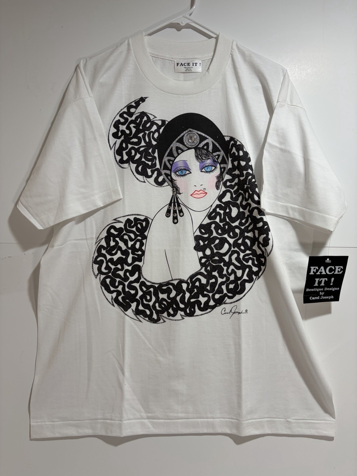CAROL JOSEPH FACE IT! SINGLE STITCH BEJEWEL WHITE T-SHIRT XL SUGAR BABY NWT