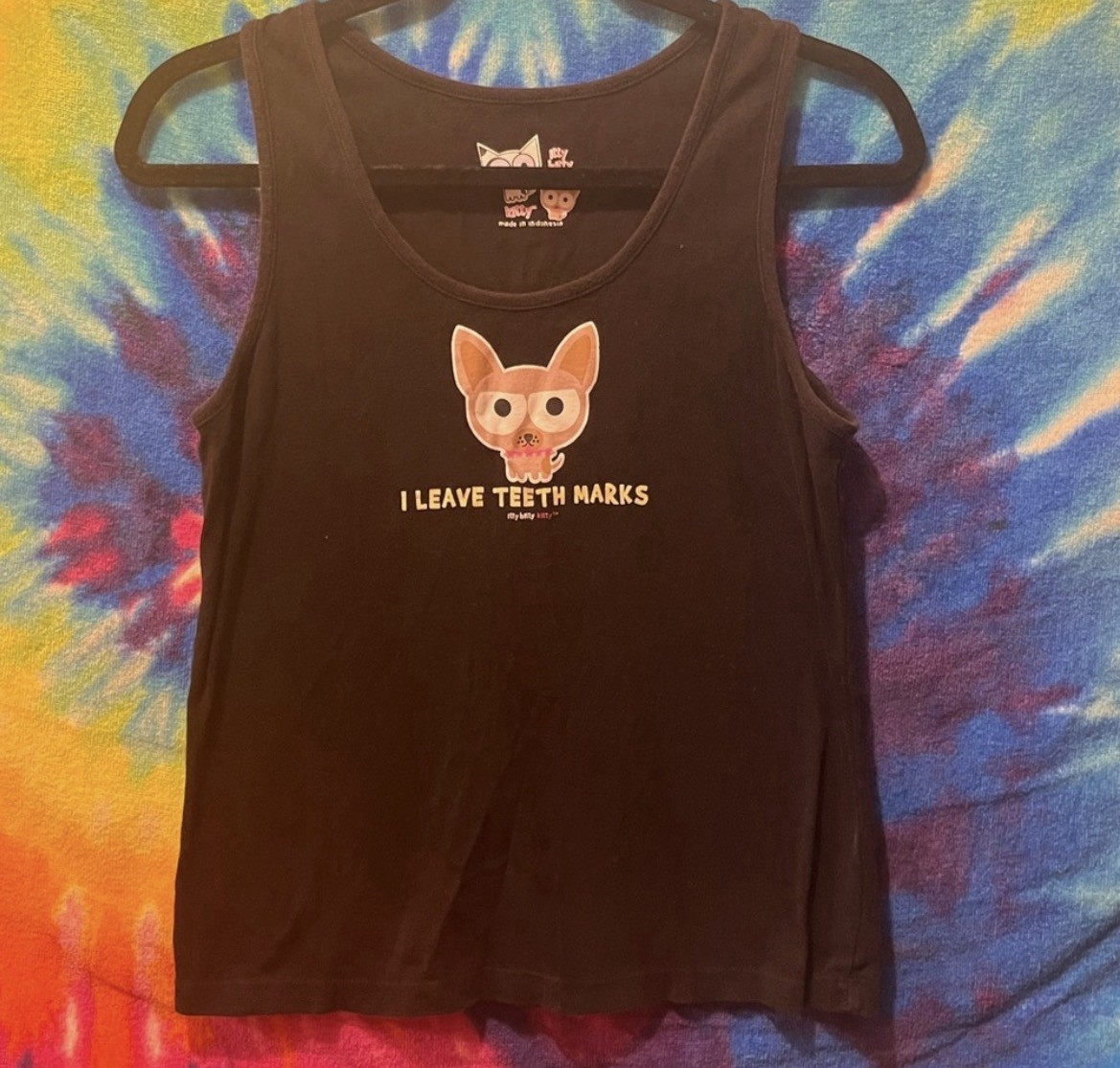 Itty Bitty Kitty Women’s Black Graphic Tank Top L Scoop Neck Sleeveless