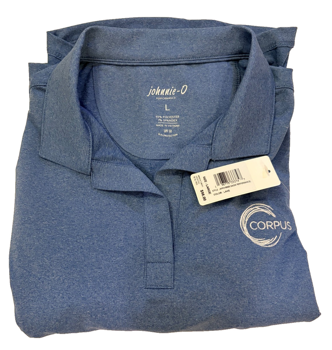 NEW JOHNNIE-O WOMEN’S LAKE BLUE SADIE PERFORMANCE JERSEY POLO SHIRT SZ L UPF 50