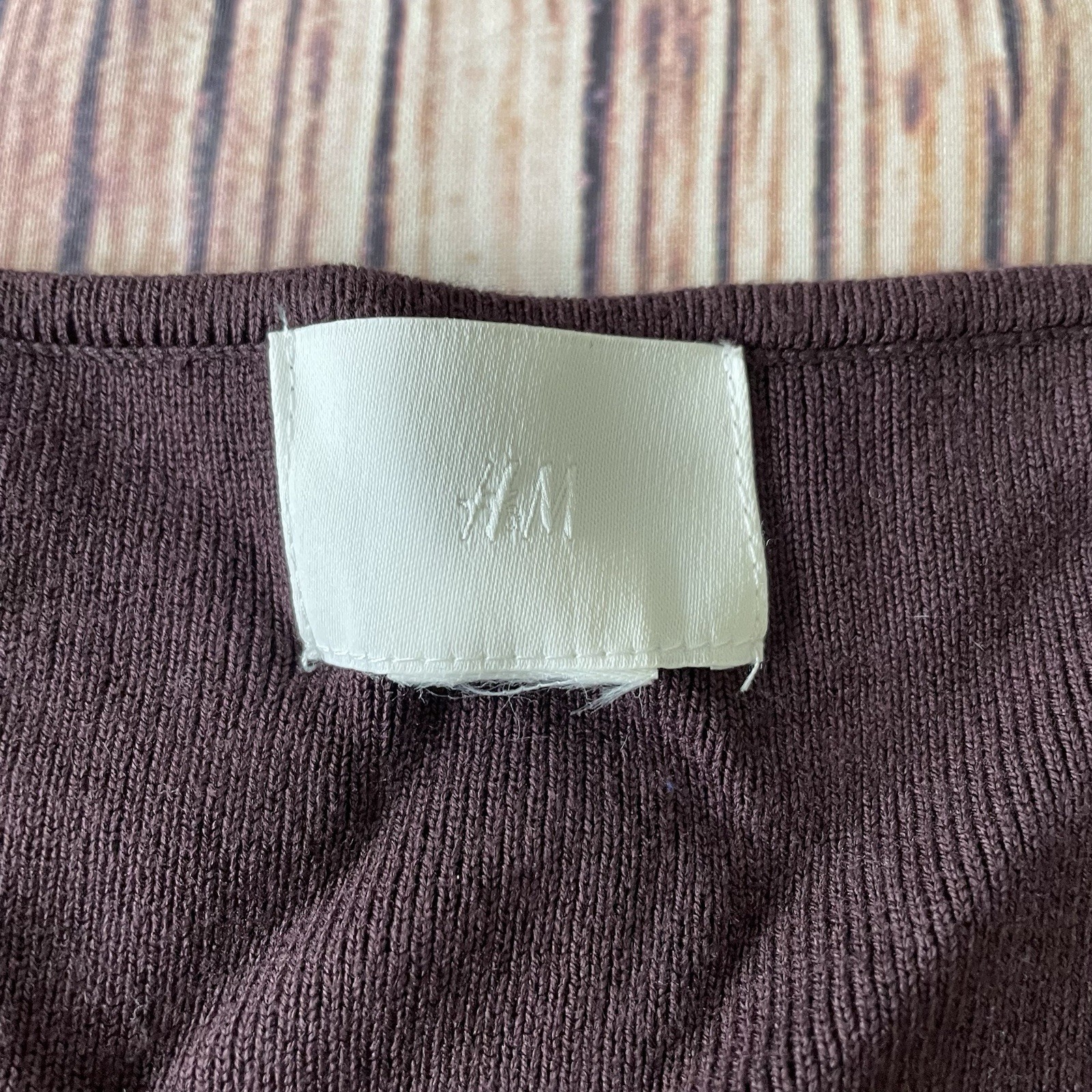 H&M Burgundy Ribbed Square Neck Long Sleeve Top Size Medium Knit
