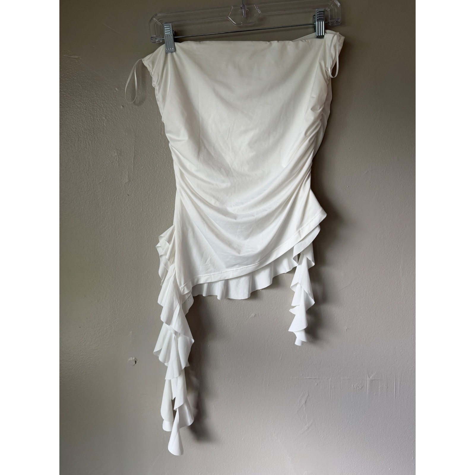 Thirty Thirty LA White Ruched Ruffle Asymmetrical Tube Top Large NWT