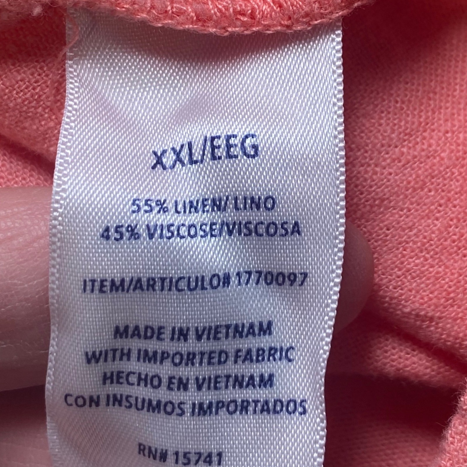 Womens XXL Coral Pink Linen Blend Split V-Neck Cap Sleeve Blouse Vacation Casual