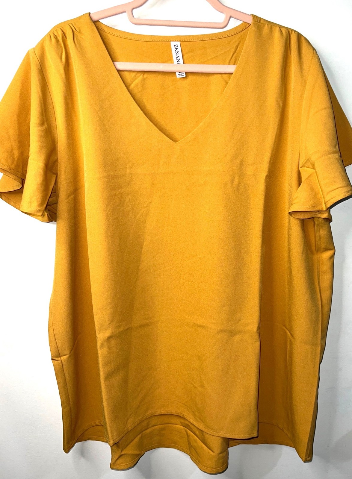 Zenana Mustard Yellow V-Neck Short Sleeve Top 2X Polyester/Spandex Blend NWOT