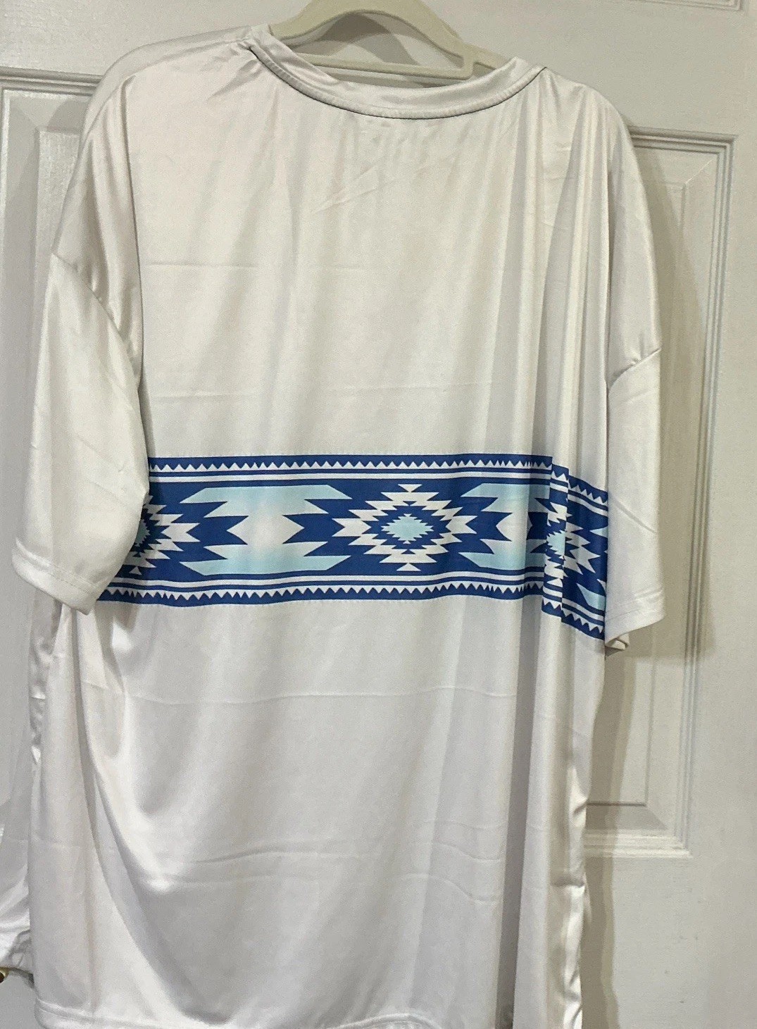Ladies 5xl Short Sleeve White And Blue Color Pullover Shirt